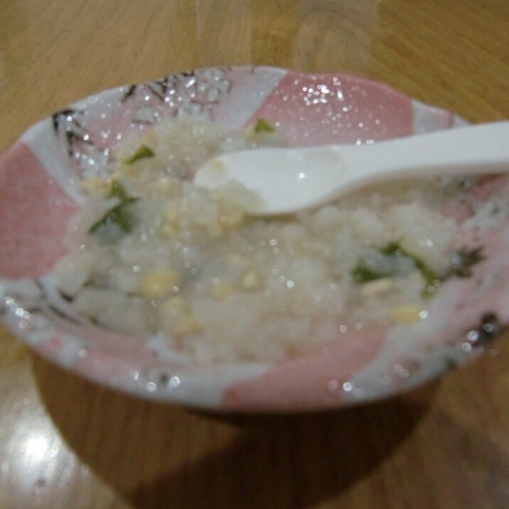 小松菜とひきわり納豆のおかゆ